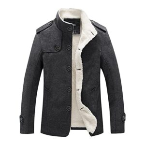 DWKKONG Men's Autumn and Winter Coat Jackets Solid Color Stand-up Collar Coat Long Light Winter Jackets for Men Dark Gray