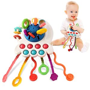 hooku montessori toys for 1 year old, sensory toys for babies, food grade silicone pull string activity toy, fine motor toys, baby travel toys, toddler infant baby girl boy gifts