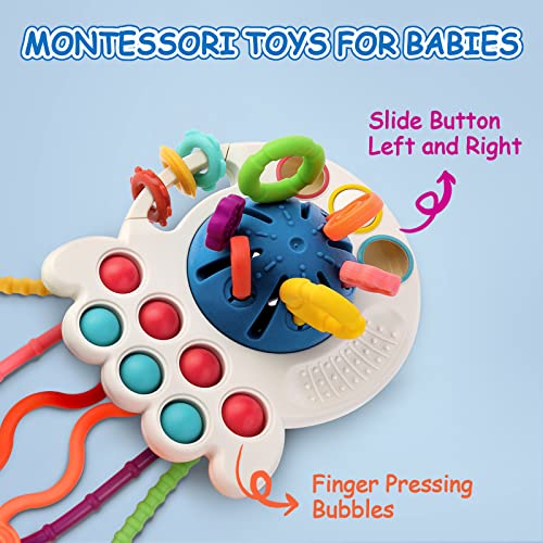 Hooku Montessori Toys for 1 Year Old, Sensory Toys for Babies, Food Grade Silicone Pull String Activity Toy, Fine Motor Toys, Baby Travel Toys, Toddler Infant Baby Girl Boy Gifts