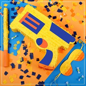 Gun Pinata Small Dart Battle Party Supplies Gun War Theme Party Decorations for Boys Pinata Bundle with Wooden Stick Paper Blindfold Confetti Set for Kids Birthday Game Decor,16.1 x 11.8 x 2.8 Inch