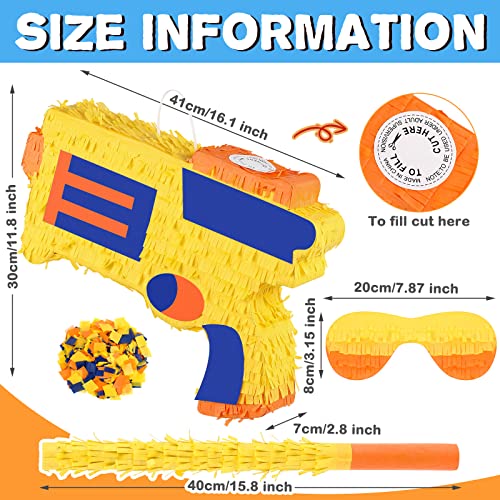 Gun Pinata Small Dart Battle Party Supplies Gun War Theme Party Decorations for Boys Pinata Bundle with Wooden Stick Paper Blindfold Confetti Set for Kids Birthday Game Decor,16.1 x 11.8 x 2.8 Inch