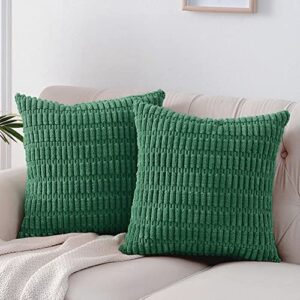 fancy homi 2 packs emerald green decorative throw pillow covers 18x18 inch for living room couch bed sofa, christmas home decor, soft striped corduroy square cushion case 45x45 cm
