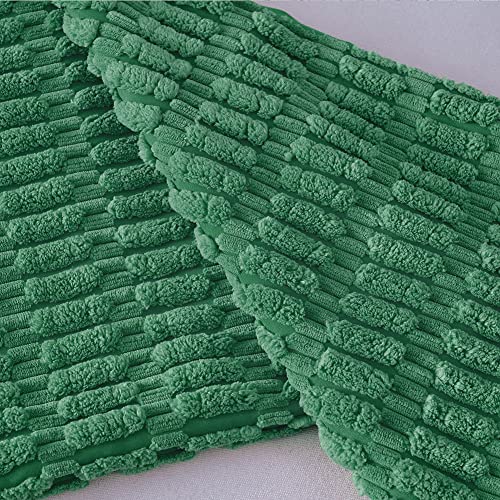 Fancy Homi 2 Packs Emerald Green Decorative Throw Pillow Covers 18x18 Inch for Living Room Couch Bed Sofa, Christmas Home Decor, Soft Striped Corduroy Square Cushion Case 45x45 cm