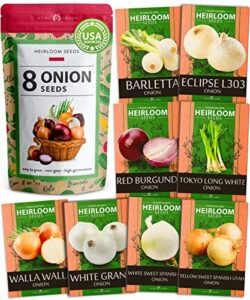8 onion seeds for planting - 1600 heirloom onion seeds - green onion, sweet onions, vidalia, spanish, yellow and red onion vegetable seeds for planting and more