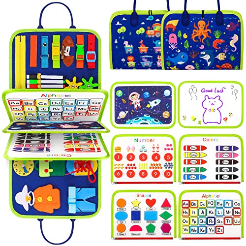 Toddlers Busy Board Montessori Toys for 3 4 Year Old Boy Girl Gifts Sensory Toys Activity Board Busy Book for Learning Fine Motor Skills Autism Quiet Book Educational Toys for Toddlers Travel Toys