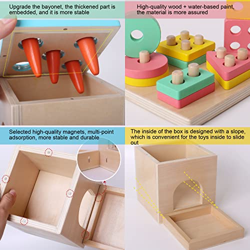 BESTAMTOY Wooden Montessori Toy for 1+ Year Old, Shape Sorter,Object Permanence Box, Coin Box, Carrot Harvest, Toddler Learning Toy for Kid Age 1, 2, 3 Year Old, Girl boy Gift for Baby 6-12 Month