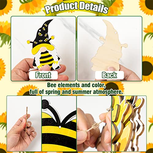 Summer Tree Decorations Bee Ornaments - 36pcs Bee Gnome Wooden Decor with Rope for Summer Home Bee Themed Tree Hanging Decorations