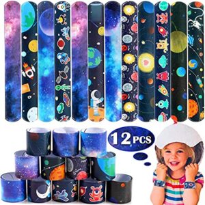 Lorfancy 96 Pcs Outer Space Party Favors Kids Space Toys Boys Girls Space Themed Party Supplies Slap Bracelets Tattoo Stickers Stampers Bouncy Ball Keychains Gift Bags Accessories Birthday Party Decorations