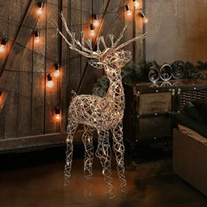 alpine corporation auh164 alpine halogen lights, outdoor plug-in festive holiday décor for yard and garden rattan reindeer, small, brown