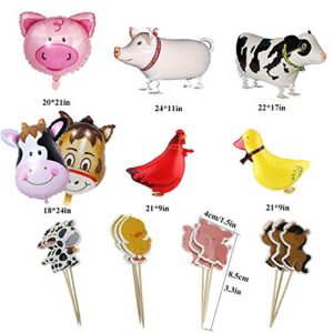 53Pcs Farm Birthday Party Supplies for Kids Barnyard Farm Animal Theme Party Decorations Animal Birthday Banner Farm Animal Walking Balloons Cow Print Balloons Cupcake Toppers Set for Boys Girls