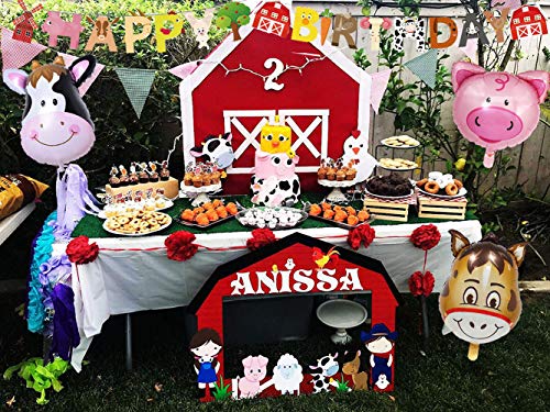 53Pcs Farm Birthday Party Supplies for Kids Barnyard Farm Animal Theme Party Decorations Animal Birthday Banner Farm Animal Walking Balloons Cow Print Balloons Cupcake Toppers Set for Boys Girls