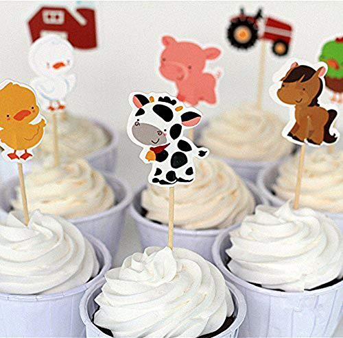 53Pcs Farm Birthday Party Supplies for Kids Barnyard Farm Animal Theme Party Decorations Animal Birthday Banner Farm Animal Walking Balloons Cow Print Balloons Cupcake Toppers Set for Boys Girls