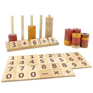montessori toys for toddlers, wooden math number blocks counting and manipulative toys, basic math game preschool learning educational materials for toddlers kids 2 3 4 5 years