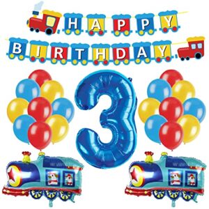 jopary train 3rd birthday decorations boys train, 3 years old birthday party supplies with number 3 foil balloons train birthday banner,latex balloons for kids train birthday party decoration