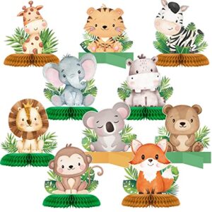 10 pcs baby jungle animals honeycomb centerpieces safari baby shower decoration sage green themed party supplies for boys kids baby shower nursery wild forest theme birthday party decor