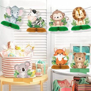 10 Pcs Baby Jungle Animals Honeycomb Centerpieces Safari Baby Shower Decoration Sage Green Themed Party Supplies for Boys Kids Baby Shower Nursery Wild Forest Theme Birthday Party Decor