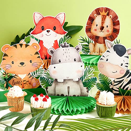 10 Pcs Baby Jungle Animals Honeycomb Centerpieces Safari Baby Shower Decoration Sage Green Themed Party Supplies for Boys Kids Baby Shower Nursery Wild Forest Theme Birthday Party Decor