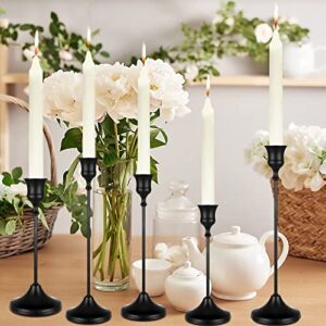 6 Pcs Romantic Candle Holder Taper Candle Holders Table Decorative Candlestick Holders Rustic Candle Stick Holder Metal Candle Stands for Wedding Christmas Dinning Party Anniversary Home Decor (Black)