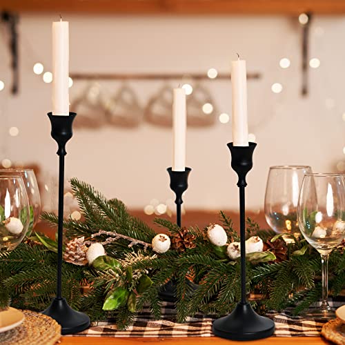 6 Pcs Romantic Candle Holder Taper Candle Holders Table Decorative Candlestick Holders Rustic Candle Stick Holder Metal Candle Stands for Wedding Christmas Dinning Party Anniversary Home Decor (Black)