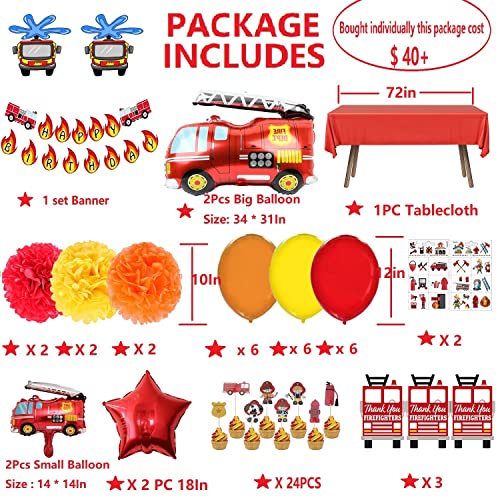 Fire Truck Theme Birthday Party Supplies Fireman Happy Birthday Banner Firefighter Cake Topper Balloon Sticker Decorations For Boys Birthday Party