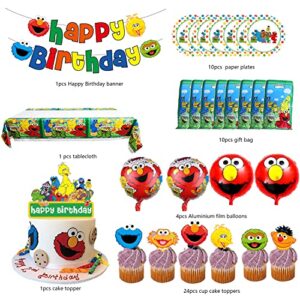 51-piece themed Birthday party Supplies set includes banners, tablecloths, balloons, dinner plates, goody bags, cake toppers and cupcake toppers for boys' and girls' birthday party decorations