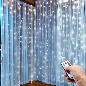 poripori 300 led curtain string lights, twinkle fairy lights for bedroom with 8 lighting modes, usb christmas lights for party home bedroom indoor wall room decor (white)