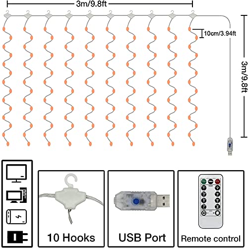 poripori 300 LED Curtain String Lights, Twinkle Fairy Lights for Bedroom with 8 Lighting Modes, USB Christmas Lights for Party Home Bedroom Indoor Wall Room Decor (White)