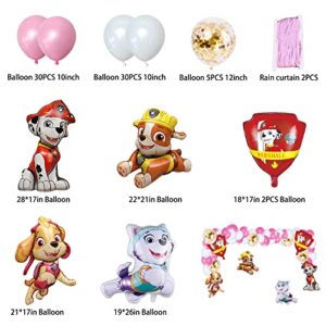 402PCS Paw Dog Birthday Decorations Party Supplies Serves 20 Guests Include Cake Toppers,Balloons,Banners,Plates,Cupcake Toppers,Movie Theme Birthday Party Supplies for Kids Boys Girls