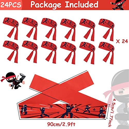 ZOIIWA 24 Pcs Ninja Headband Ninja Birthday Party Decorations Ninja Master Themed Headband for Kids Boys Girls Party Supplies Karate Red Headband Ninja Warrior Birthday Party Favors