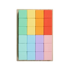 blue ginkgo silicone rainbow blocks - giftable soft blocks for kids | bpa free silicone blocks | montessori blocks, silicone rainbow stacking toy with sorting tray (24 pc - pastel)