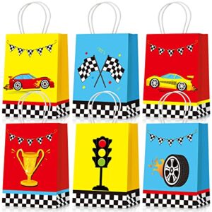 24 pieces race car party bags race car party supplies goodie gift bags treat bags with handles for checkered flag birthday race car theme party decorations boy gifts