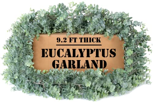 DREATIVE CO 9.2ft Eucalyptus Garland Thick - Faux Greenery Garland Leaves - Artificial Eucalyptus Vines - Eucalyptus for Wedding - Christmas Garland Home and Room Decor - Table Runner Indoor Outdoor