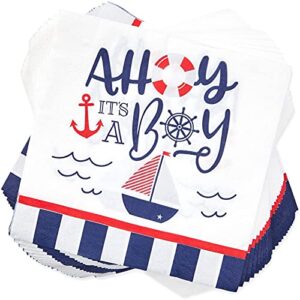 Ahoy It's a Boy Baby Shower, Nautical Anchor Theme Party Supplies, Decorations, Plates, Napkins, Tablecloth, Cups, Cutlery (24 Guests, 169 Pieces)