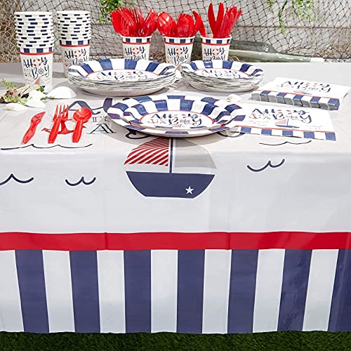 Ahoy It's a Boy Baby Shower, Nautical Anchor Theme Party Supplies, Decorations, Plates, Napkins, Tablecloth, Cups, Cutlery (24 Guests, 169 Pieces)