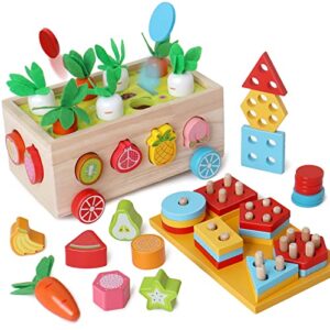 beauam toddlers montessori educational toys for boys 2 3 4 year old girls, wood shape classification toys for gifts for children 2-4, wood preschool carrot harvest game