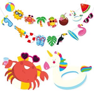 Summer Pool Hanging Banner Party Decorations Supplies Beach Luau Hawaii Holiday Cool Summer Garden Hanging Banner Cutouts for Boys and Girls Summer Theme Birthday Party Supplies Wall Backdrop Decor