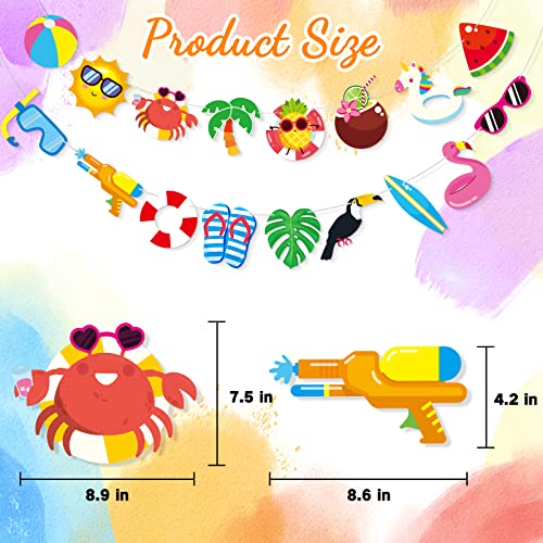 Summer Pool Hanging Banner Party Decorations Supplies Beach Luau Hawaii Holiday Cool Summer Garden Hanging Banner Cutouts for Boys and Girls Summer Theme Birthday Party Supplies Wall Backdrop Decor