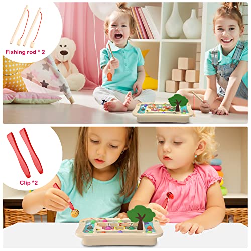 SmileBank Wooden Montessori Toys for 3 4 5 Year Old, Toddler Toys Educational Learning Toys Magnetic Fishing Game Bee Color Sorting Fine Motor Skills Toys Gifts for 3 4 5 6 Year Old Boys Girls