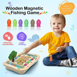 SmileBank Wooden Montessori Toys for 3 4 5 Year Old, Toddler Toys Educational Learning Toys Magnetic Fishing Game Bee Color Sorting Fine Motor Skills Toys Gifts for 3 4 5 6 Year Old Boys Girls