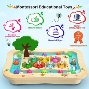 SmileBank Wooden Montessori Toys for 3 4 5 Year Old, Toddler Toys Educational Learning Toys Magnetic Fishing Game Bee Color Sorting Fine Motor Skills Toys Gifts for 3 4 5 6 Year Old Boys Girls