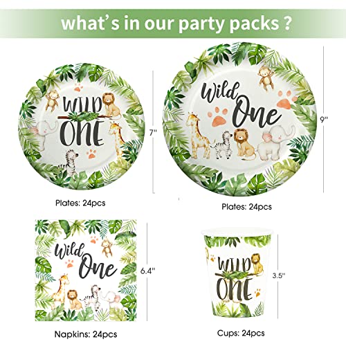 FVABO Wild One Birthday Decorations - Jungle Theme Party Supplies Tableware Includes Plates, Cup, Napkin, Balloon, Backdrop, Tablecloth, Straw, Cutlery, Banner, Safari Theme 1st Birthday Decorations