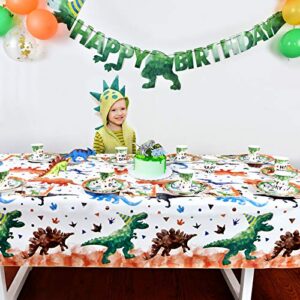 Watercolor Dinosaur Party Tablecloth - 2 Pack 54'' x 108'' Dinosaur Party Supplies for Kids Boys Dino Theme Birthday Party Decoration Dinosaur Printed Rectangular Plastic Disposable Table Cover