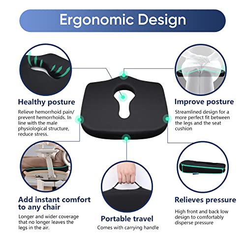 Cushionmint Desk Chair Cushion [Bigger] Office Seat Cushion, [Supportive] [Breathable] Cushion for Office Chair, Memory Foam Seat Cushions for Hip, Tailbone, Coccyx, Sciatica（180-280 lbs, Black）