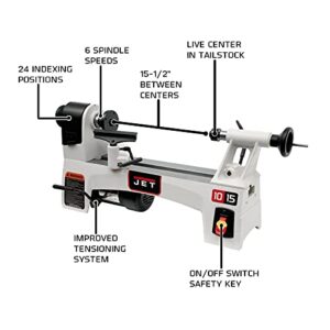 JET JWL-1015, 10" x 15" Wood Lathe, Variable Speed, 1/2HP, 1Ph 115V (719100)