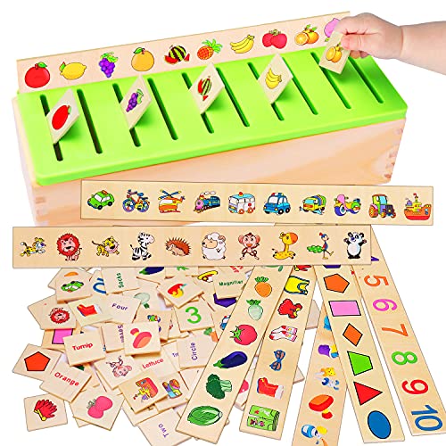 Wooden Montessori Toys for Toddlers Learning Activities Sorting Box Educational Toys Preschool Kindergarten Games Autism Toys Motor Skills STEM for Girls Boys Age 1-2 2 3 4 Year Old Kids Birthday Gift