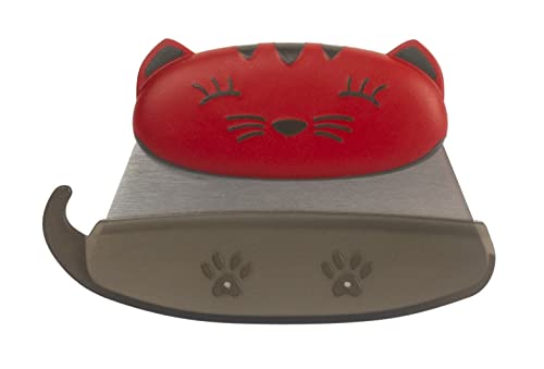 KUHN RIKON Kinderkitchen Kids Mezzaluna Knife With Blade Protector, Cat, 5.2" x 3.3" x 0.7", Red | Child-Friendly Cutting Tools For Real Cooking