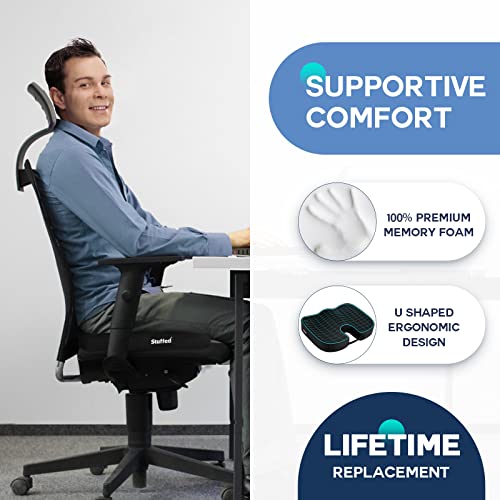 Stuffed Seat Cushion for Office Chair, Desk Chair Cushion for Long Sitting, Ergonomic Butt Cushion for Desk Chair, Gel Office Chair Seat Cushion, Memory Foam Butt Support for Chair