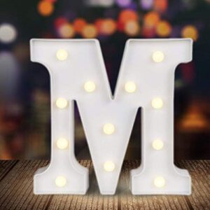 odistar led light up marquee letters, battery powered sign letter 26 alphabet with lights for wedding engagement birthday party table decoration bar christmas night home,9’’, white (m)