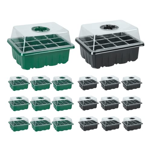 JERIA 20 Packs (240 Cell Seedling Starter Trays) Seed Starter Tray Seed Starter Kit with Humidity Adjustable Dome,Plant Germination Trays for Seeds Growing Starting Plant Starter Kit (Green and Black)