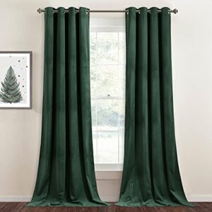 stangh dark green velvet curtains - super soft blackout panels holiday decor christmas backdrop curtains, grommet thermal insulated sliding door covering, wide 52 by long 96 inch, 2 panels